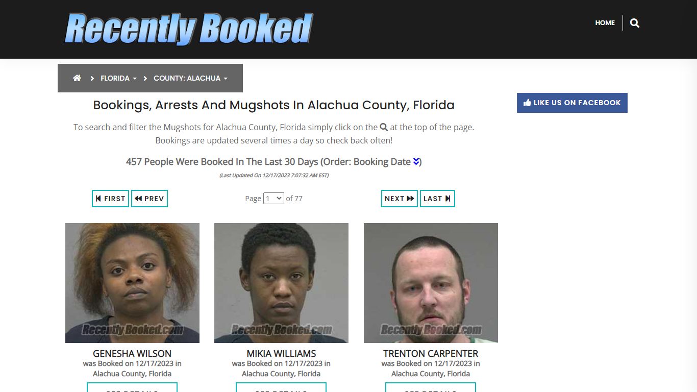 Recent bookings, Arrests, Mugshots in Alachua County, Florida